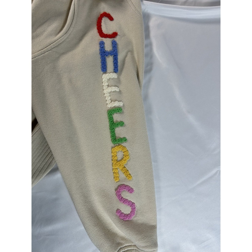 Aerie Oversized Relaxed Sweatshirt Sz S Cream Cheers Embroidered Chic Colorful - Picture 6 of 8